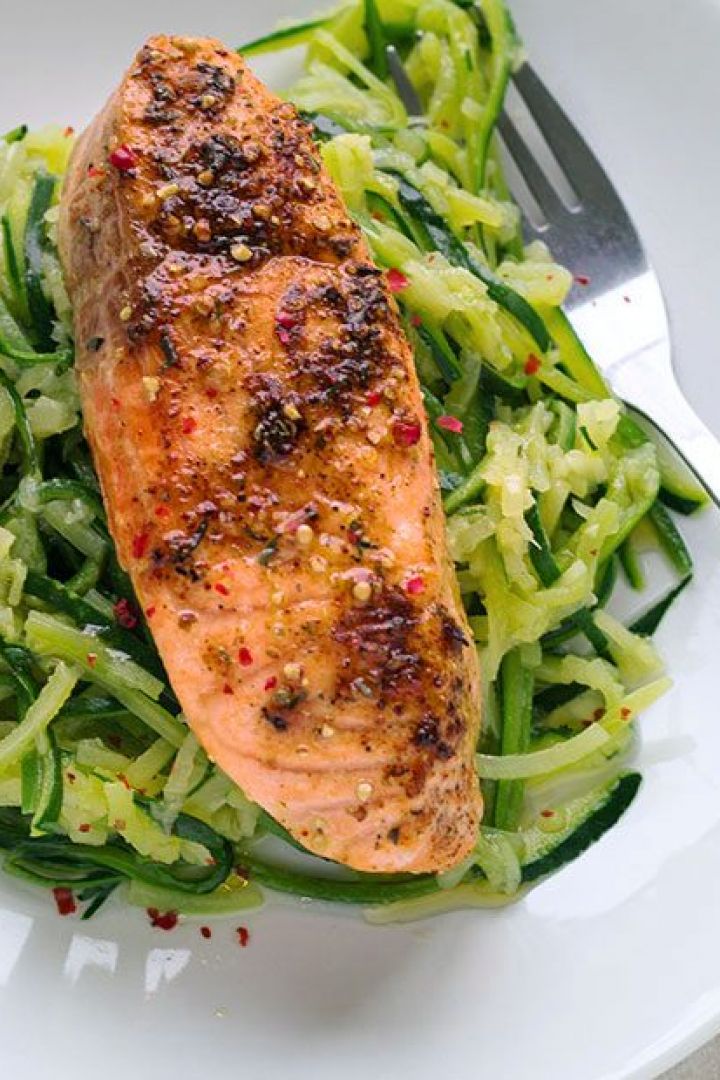Zucchini Noodle Stir-Fry with Lemon-Herb Salmon