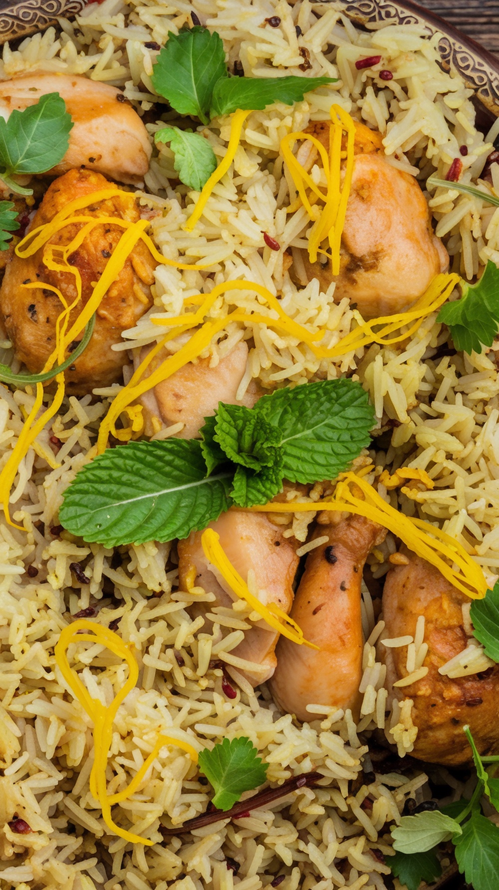 Authentic Hyderabadi Biryani with Saffron Rice and Tender Chicken