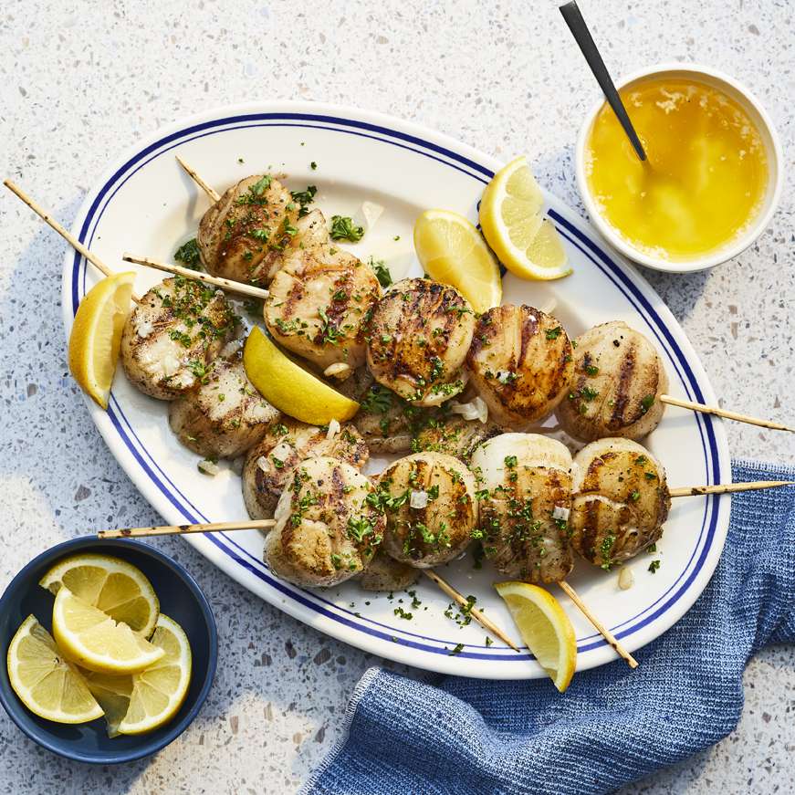 Miso-Infused Scallop Skewers with Grilled Vegetables