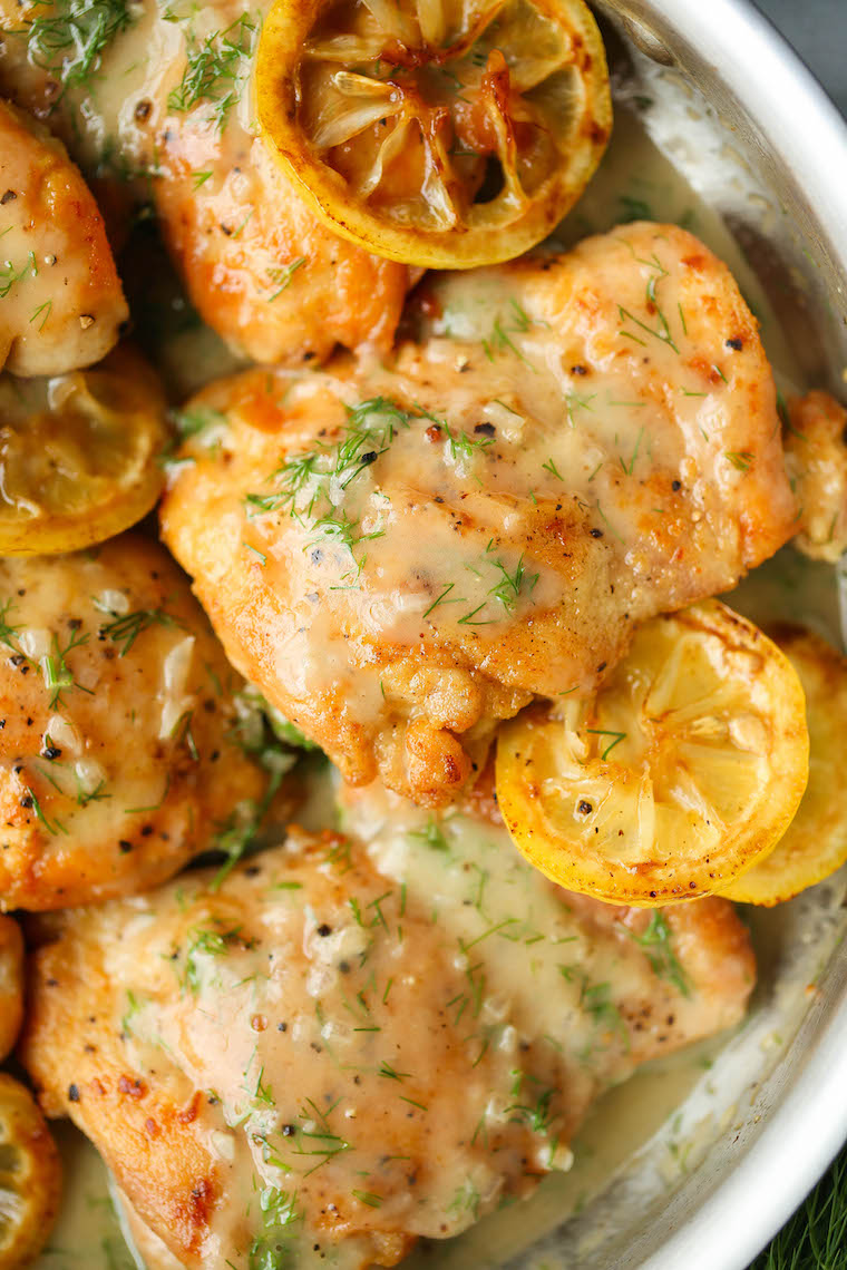 Crispy Herb-Crusted Chicken Thighs with Lemon-Dill Cream