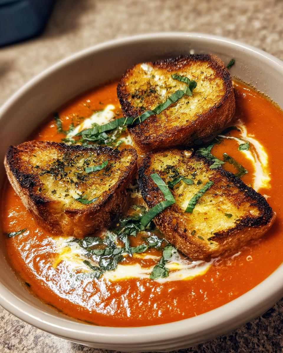Spectral Tomato Basil Soup with Crispy Herb Croutons