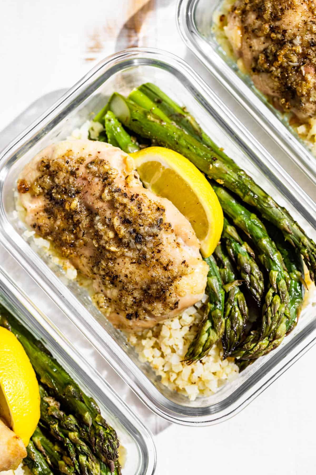 Crisp-Crusted Garlic Herb Chicken with Lemon-Asparagus Medley