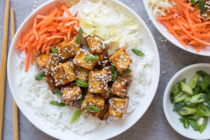 Miso-Glazed Tofu Bowls with Sesame Greens