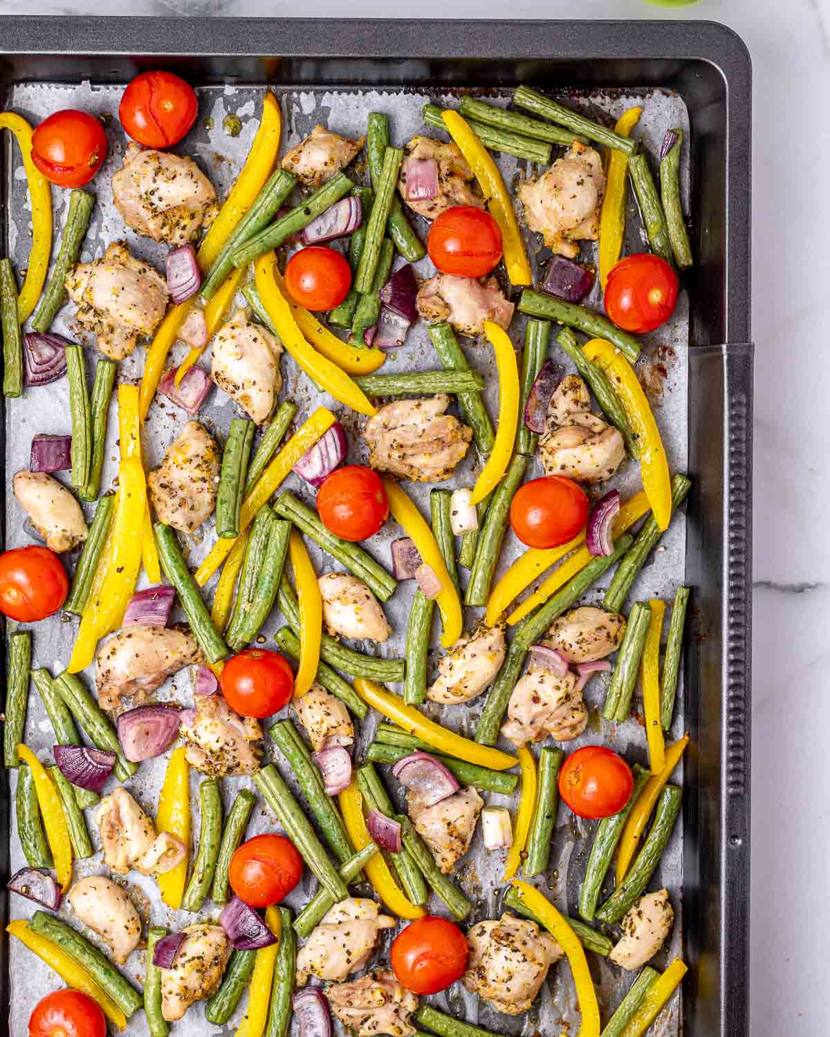 Lemon-Herb Sheet Pan Chicken & Rainbow Veggies