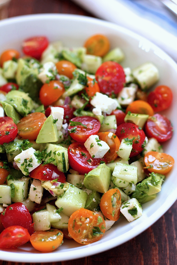 Cucumber-Avocado Tomato Salad with Lemon-Herb Dressing