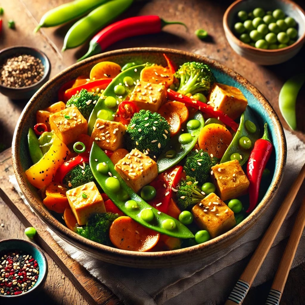 Spiced Tofu & Rainbow Veggie Stir-Fry with Coconut Rice