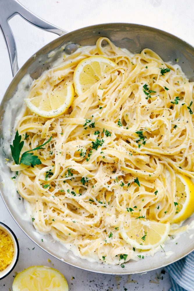 Fettuccine with Lemon-Herb Cream and Crispy Shallots