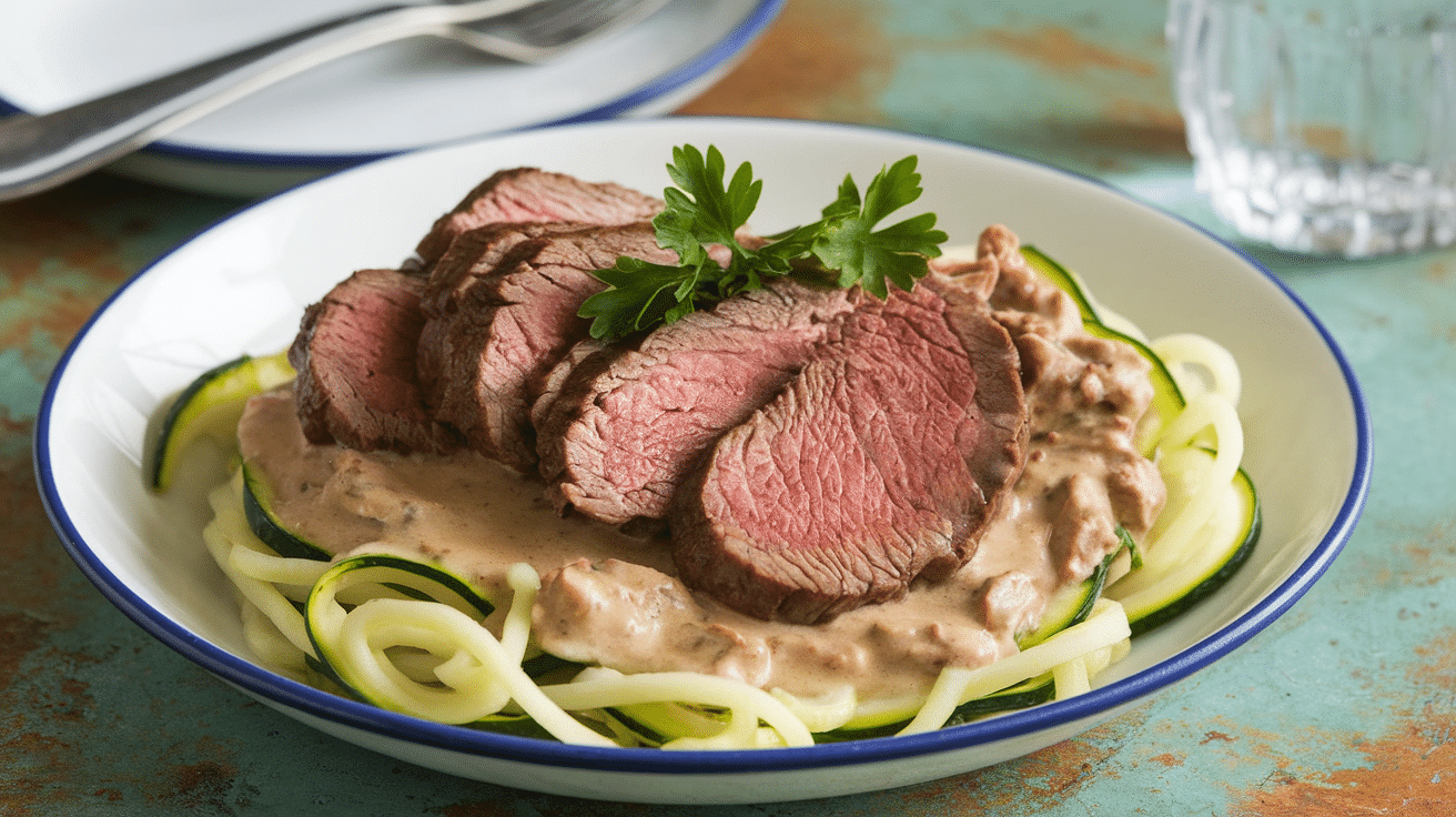 Creamy Keto Beef Stroganoff with Zucchini Noodles