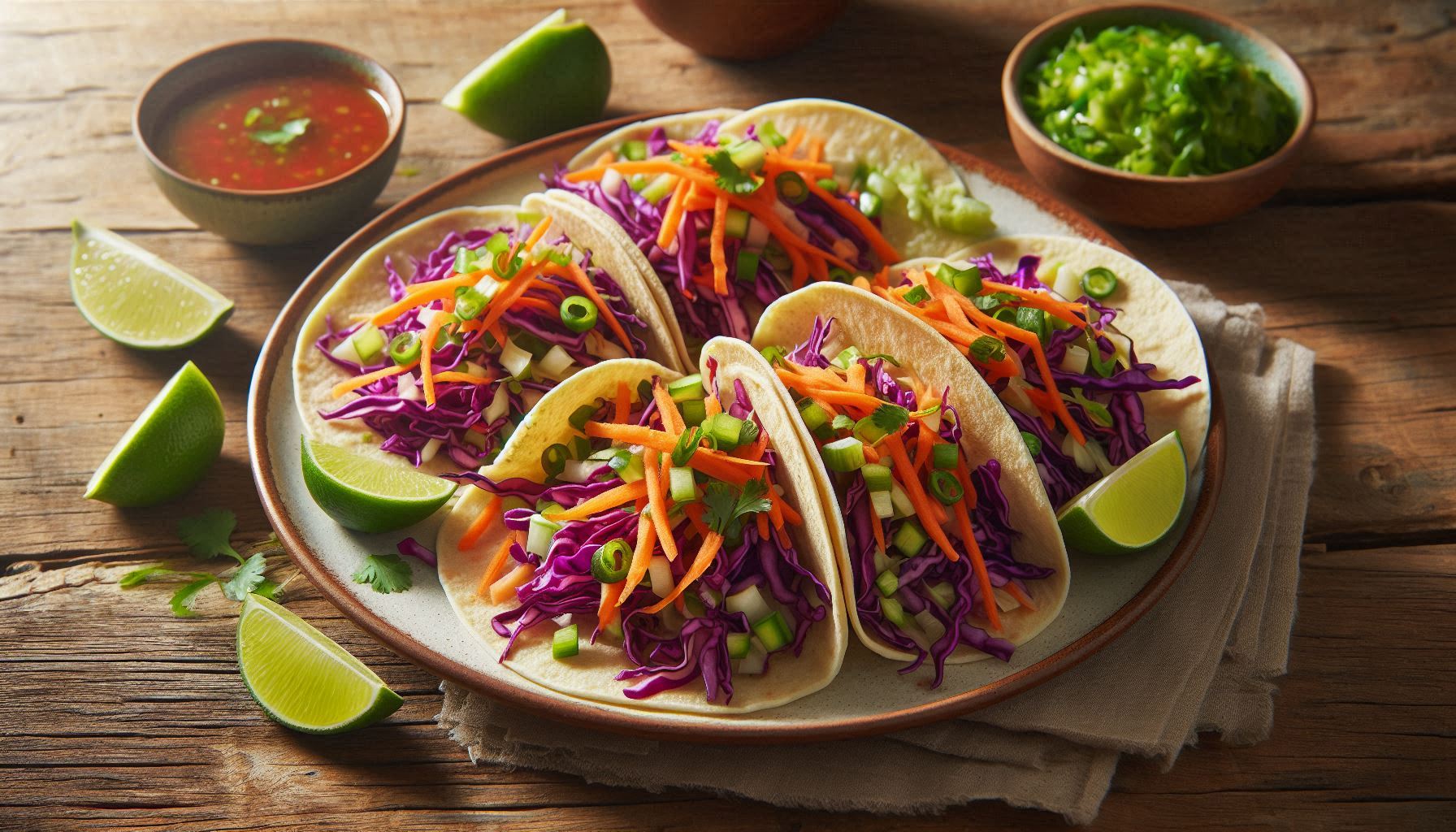 Rainbow Vegetable Tacos with Citrus Slaw