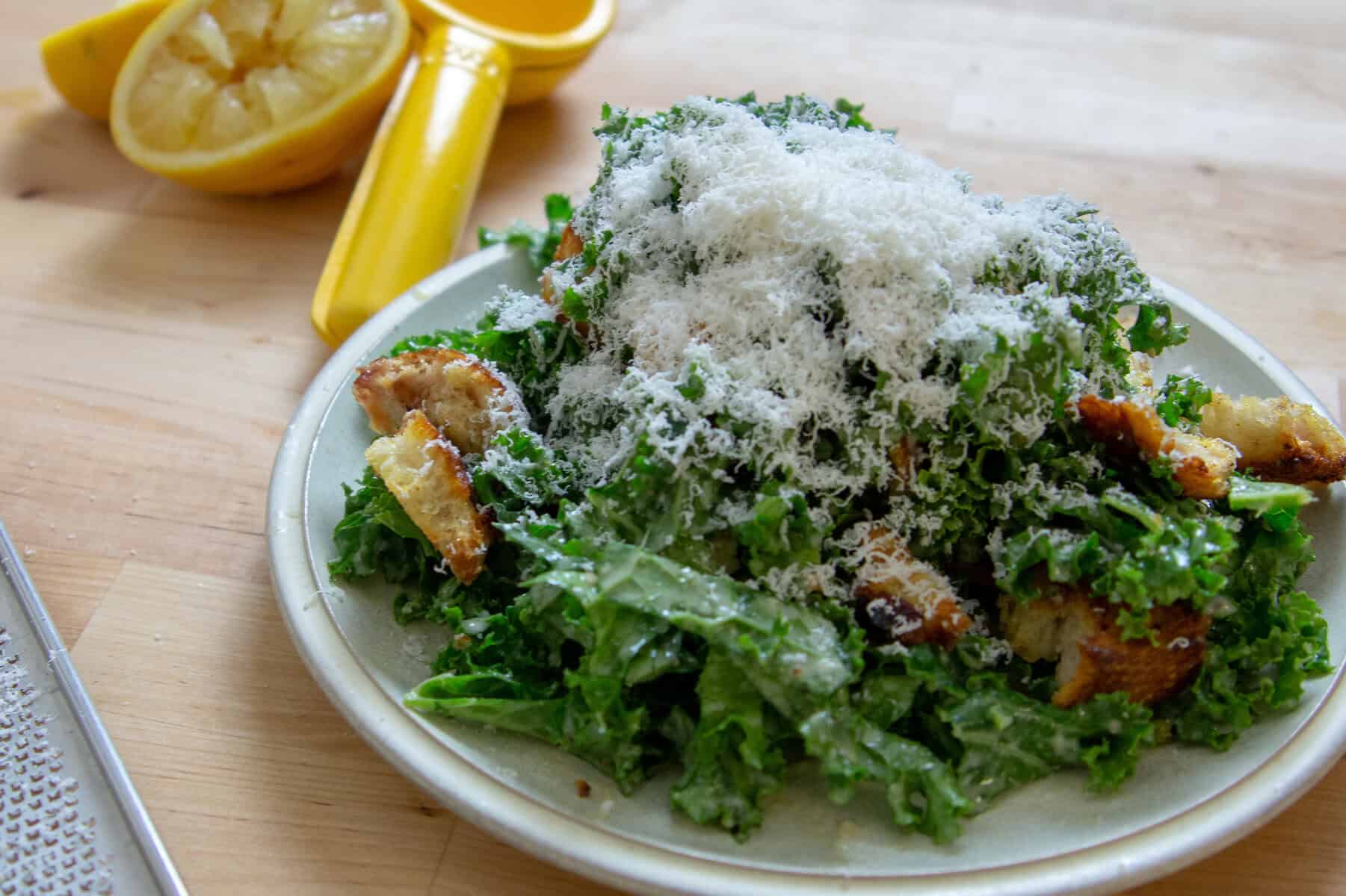 Creamy Avocado-Dijon Kale Caesar Salad