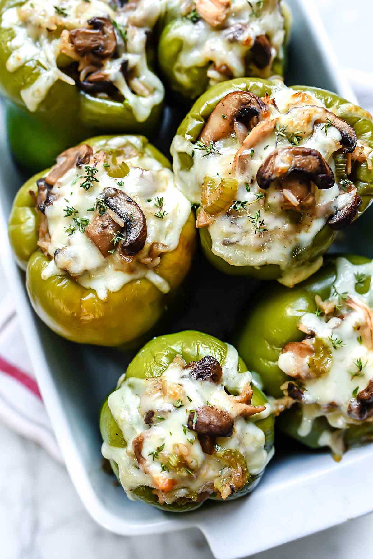 Creamy Mushroom & Lentil Stuffed Bell Peppers