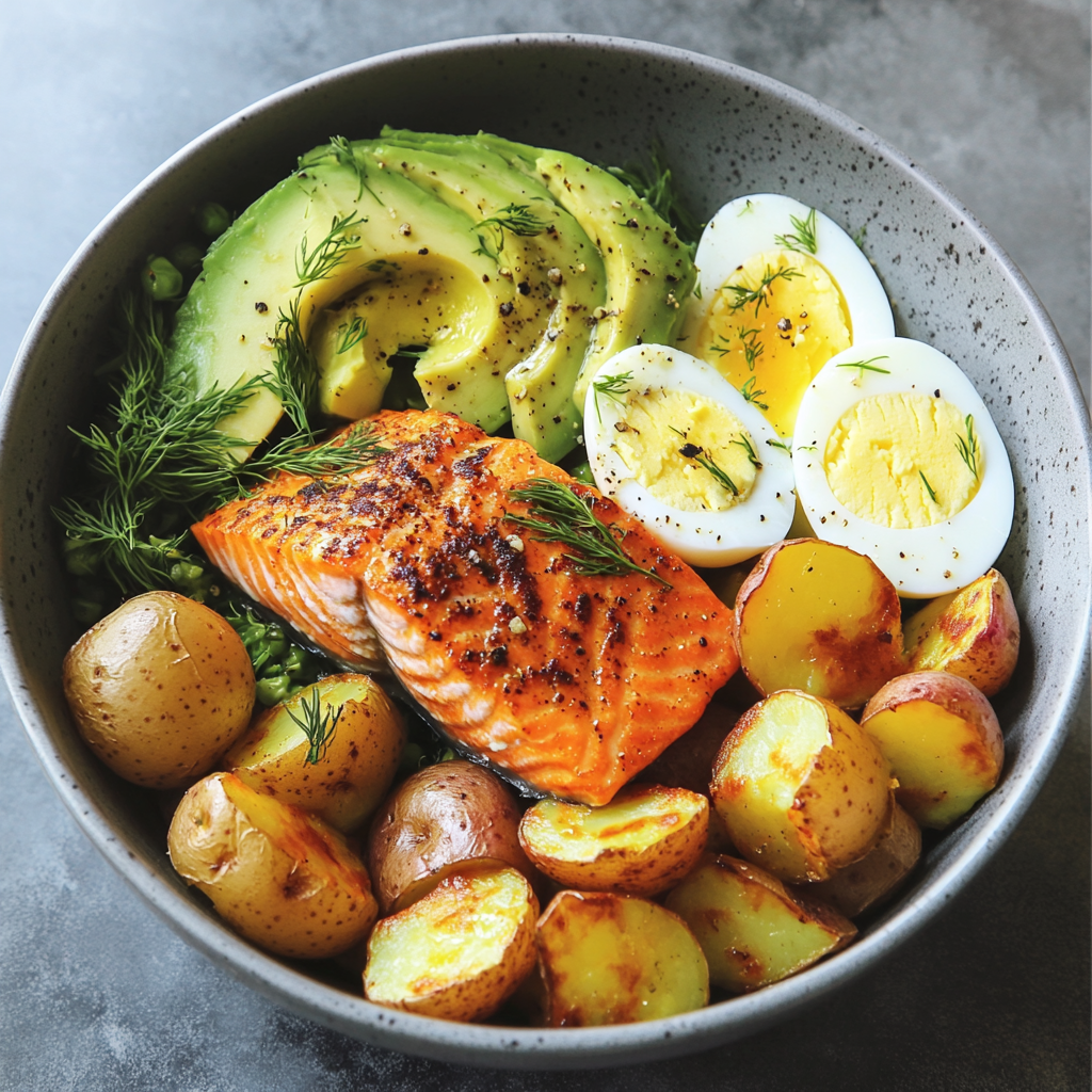 Mediterranean Salmon & Sweet Potato Power Bowl
