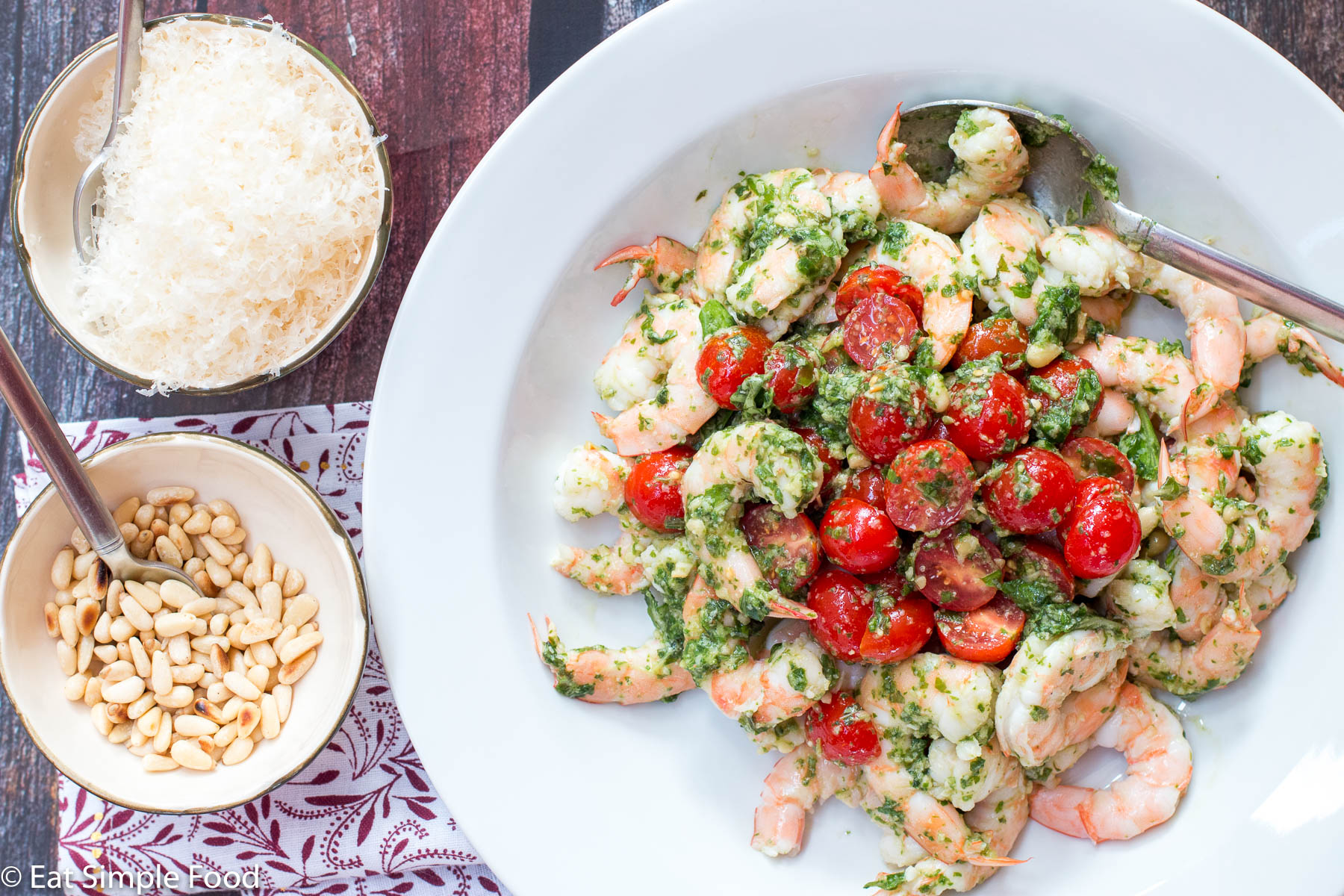 Half-Shell Pesto Shrimp with Toasted Pine Nuts