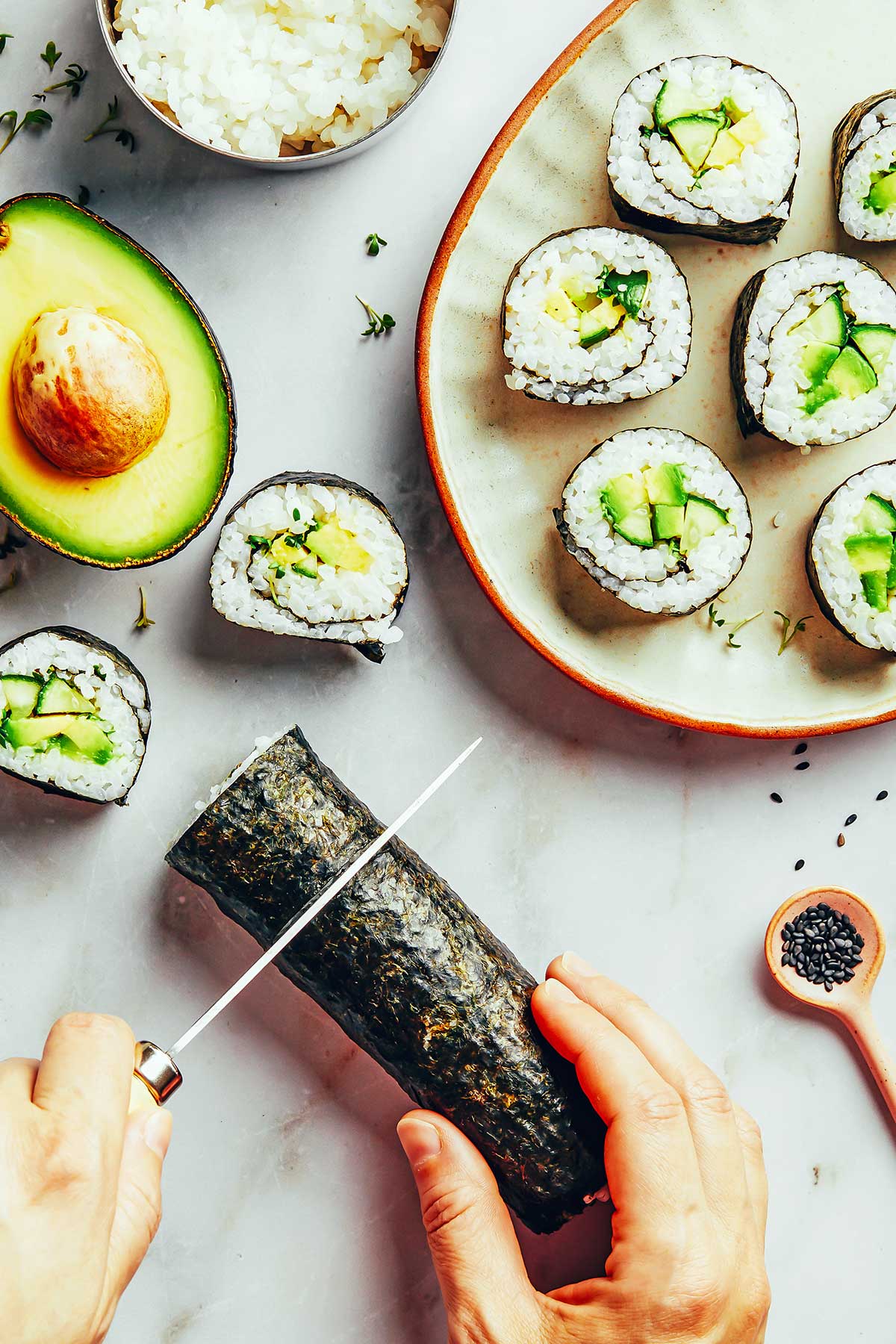Happy Face Sushi Rolls with Avocado Smile