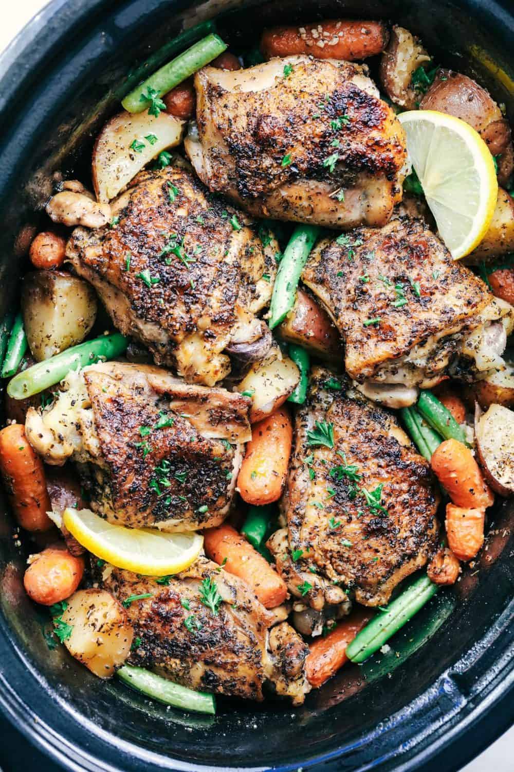 Slow Cooker Herb-Crusted Chicken Thighs