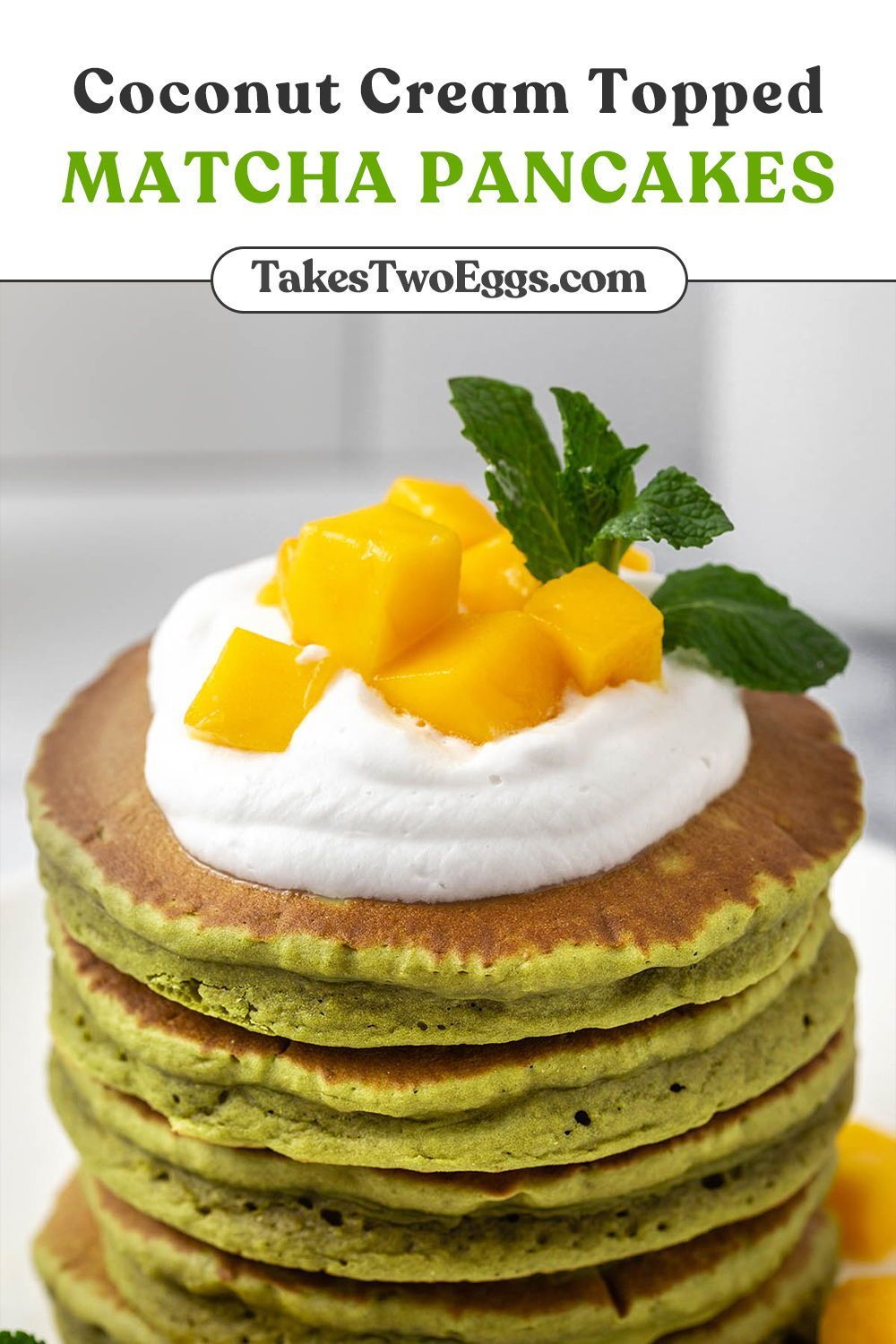 Light and Fluffy Matcha Pancakes with Coconut Whipped Cream