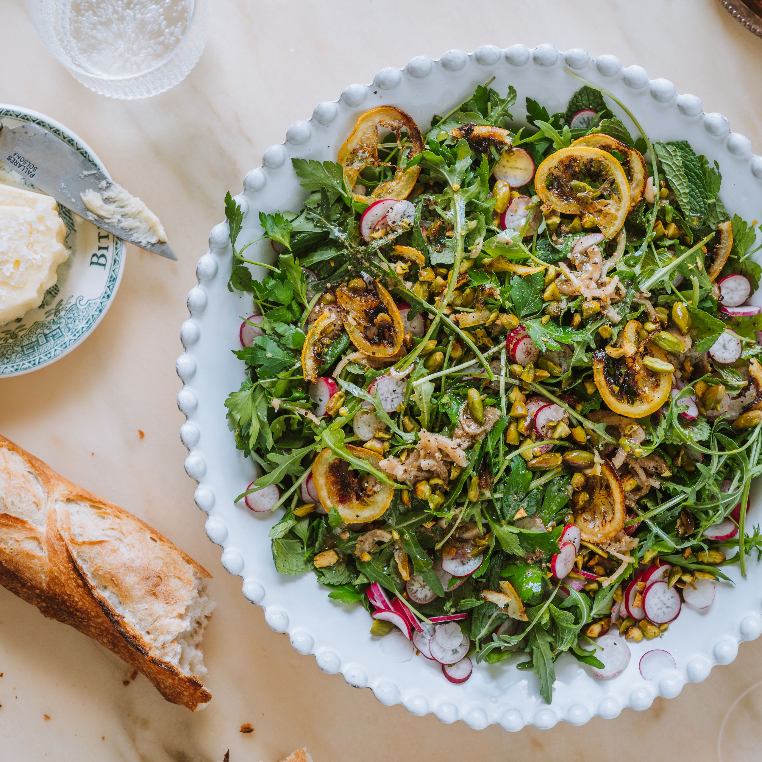 Crisp Radish & Violet Blossom Salad with Lemon-Herb Dressing
