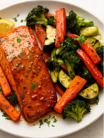 Maple-Glazed Salmon with Herb Roasted Vegetables