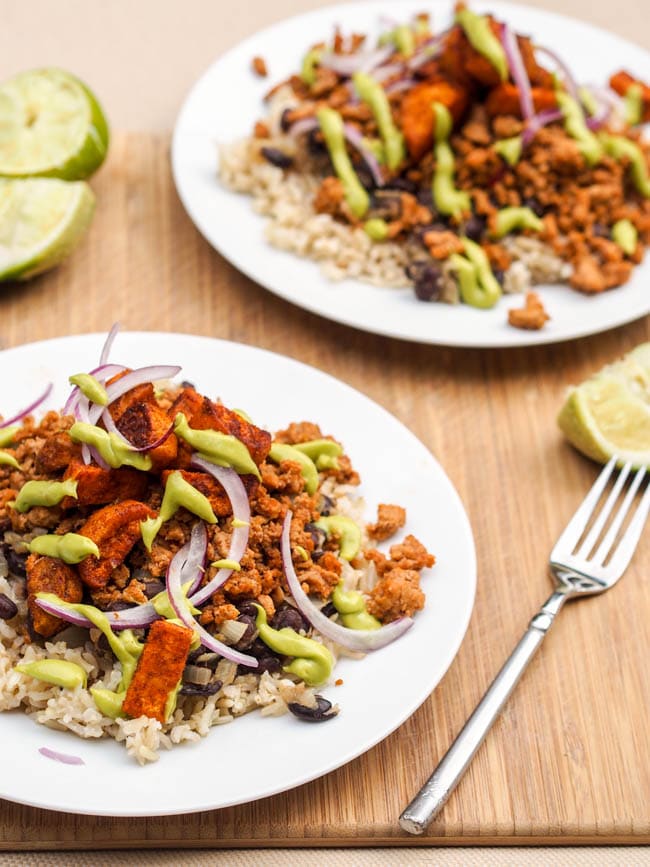Speedy Taco Bowls with Avocado Crema