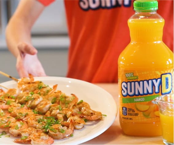 Mango-Shrimp Skewers with Cilantro-Lime Rice