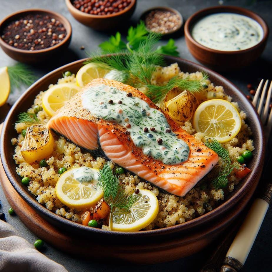 Lemon-Dill Pan-Seared Salmon with Asparagus & Herbed Quinoa