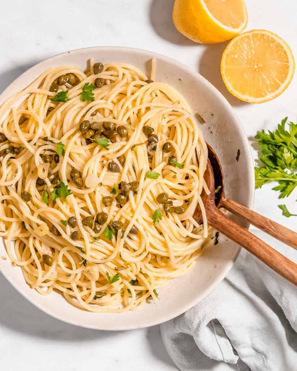 Aperol-Lemon Pasta with Capers and Parmesan