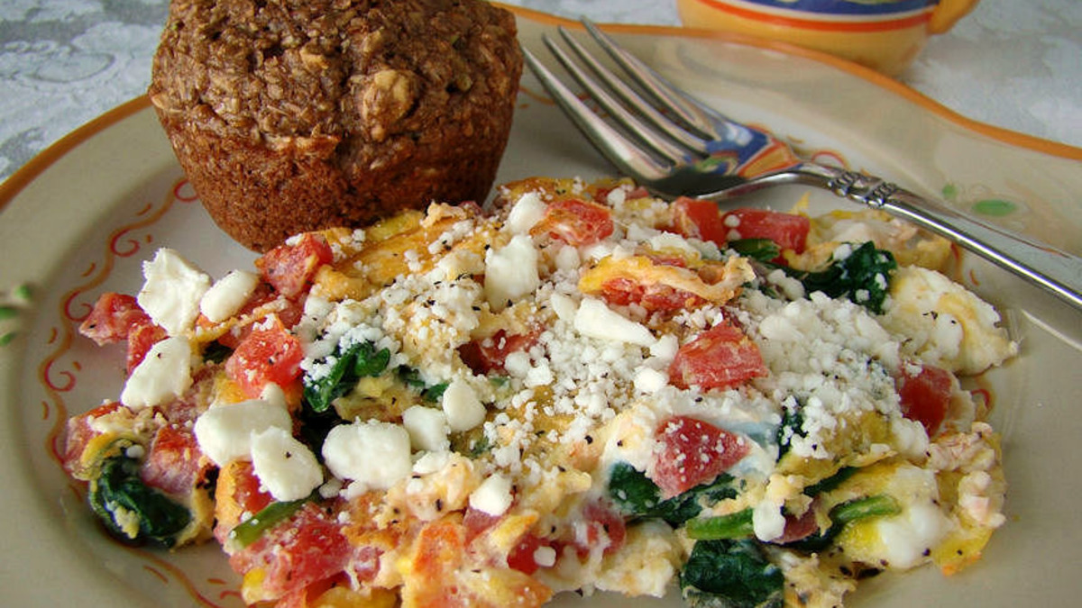 Savory Tomato & Herb Scrambled Eggs with Spinach