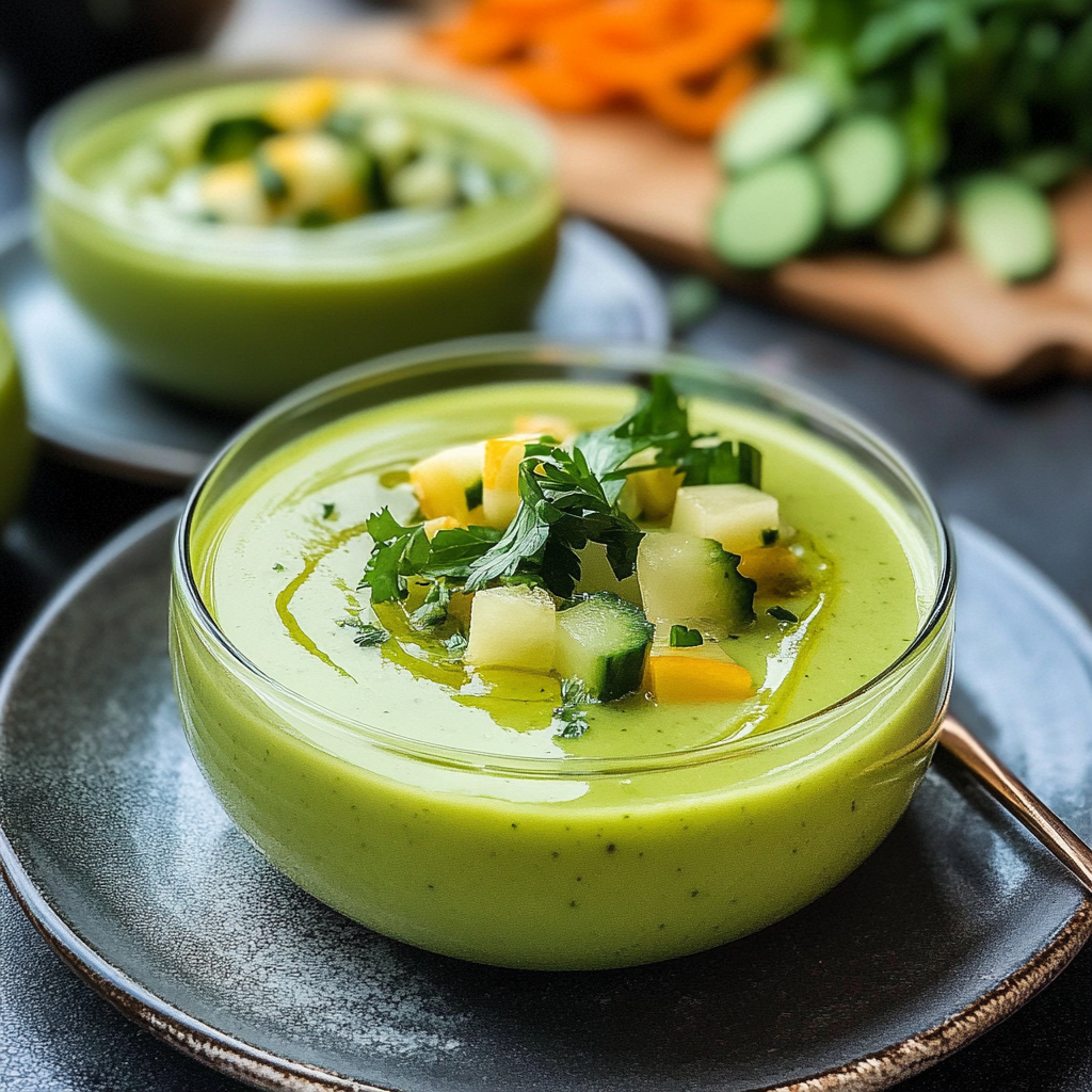 Avocado-Cucumber Gazpacho with Herb Oil Drizzle