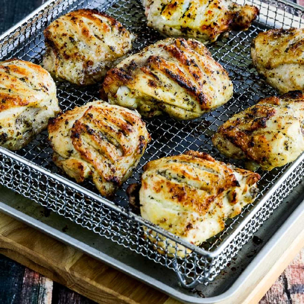 Crispy Herb Air-Fried Chicken Thighs with Lemon-Dill Sauce