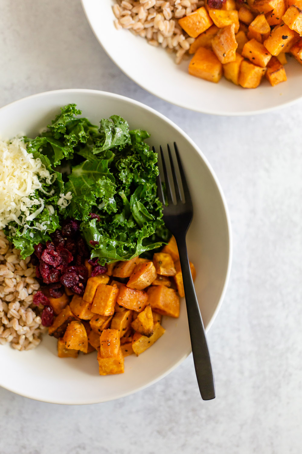 Warm Farro & Roasted Sweet Potato Bowl