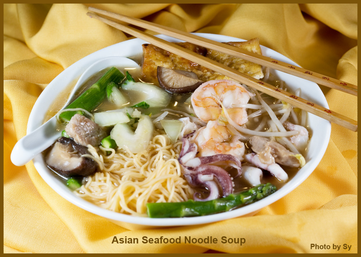 Asian Seafood and Tofu Soup with Vermicelli Noodles