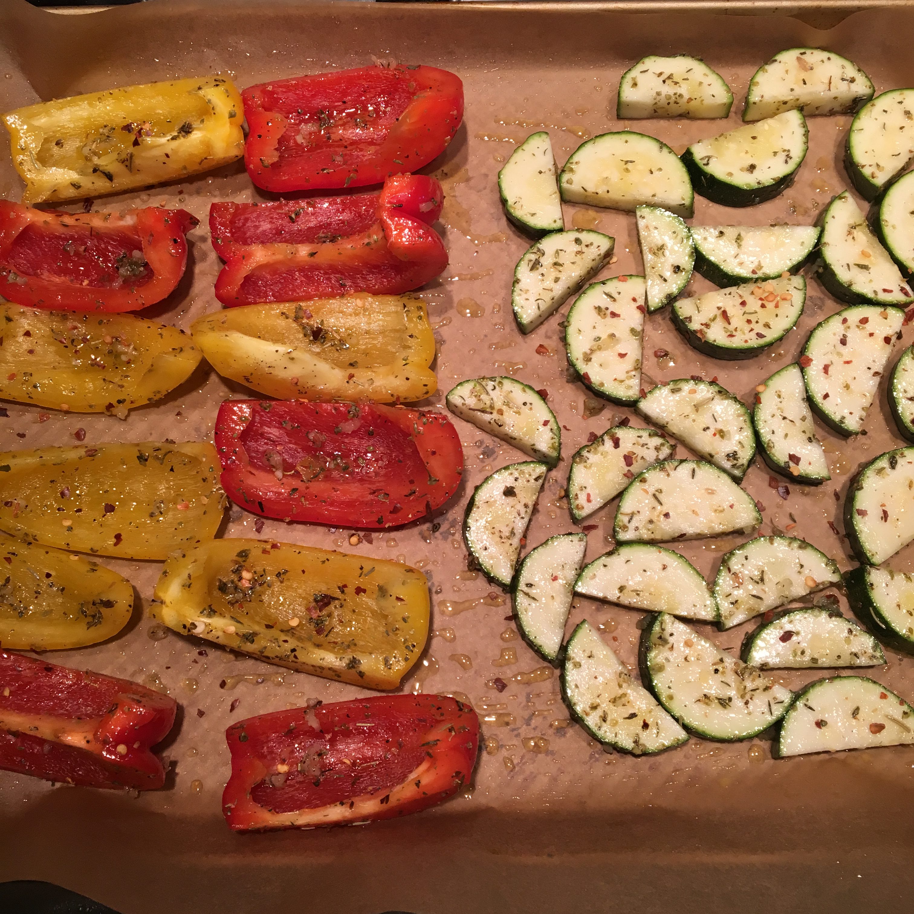 Aperol-Glazed Roasted Bell Peppers & Zucchini