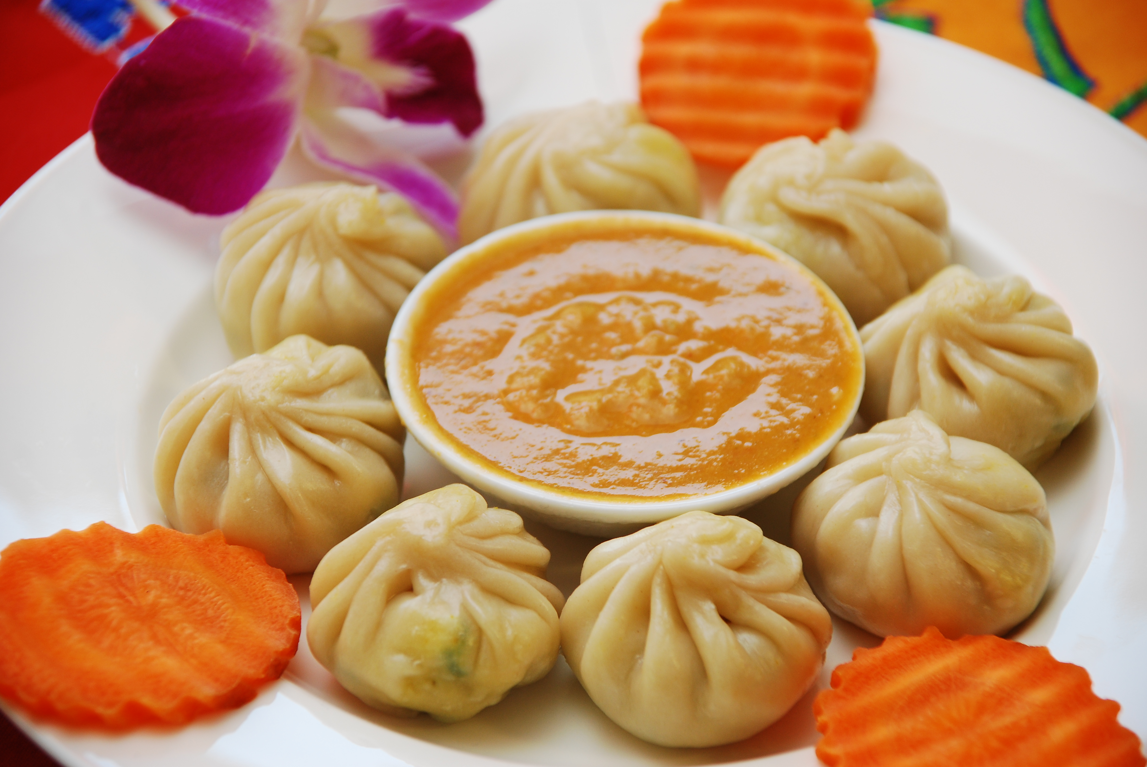 Trini-Style Chicken Momos with Coconut Curry Dip