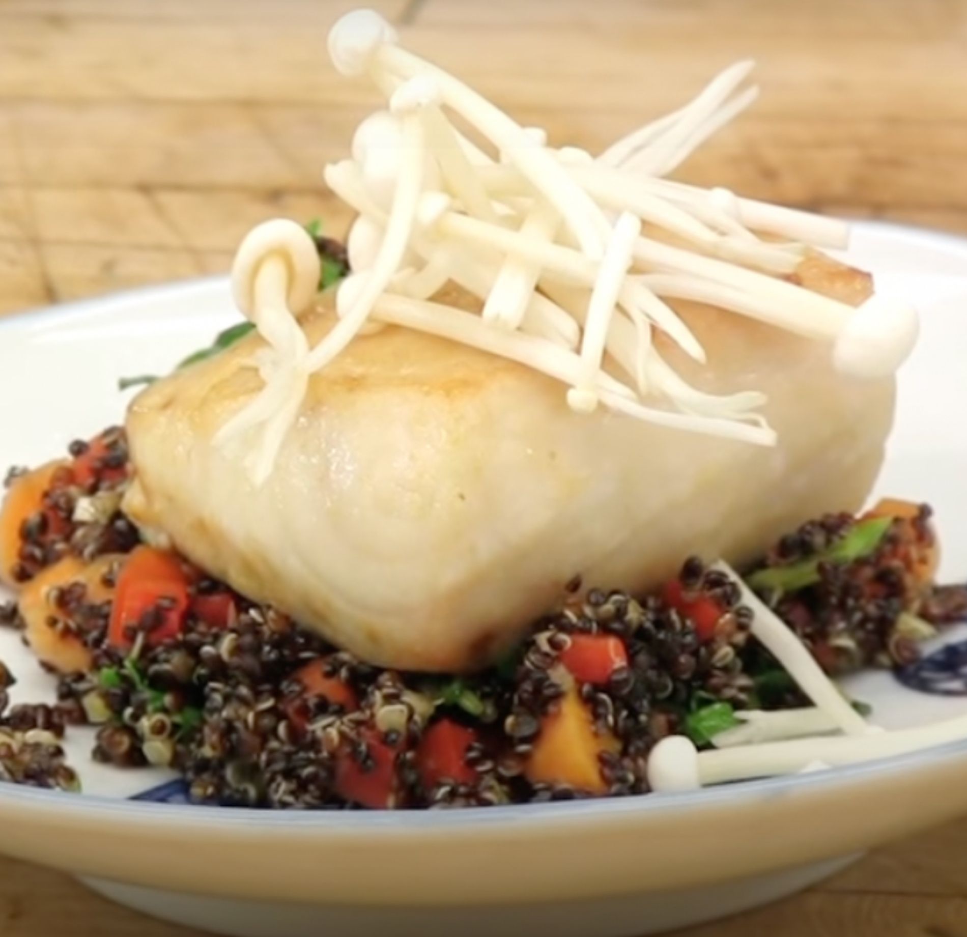 Sake Lees-Infused Miso Glazed Cod with Pickled Daikon
