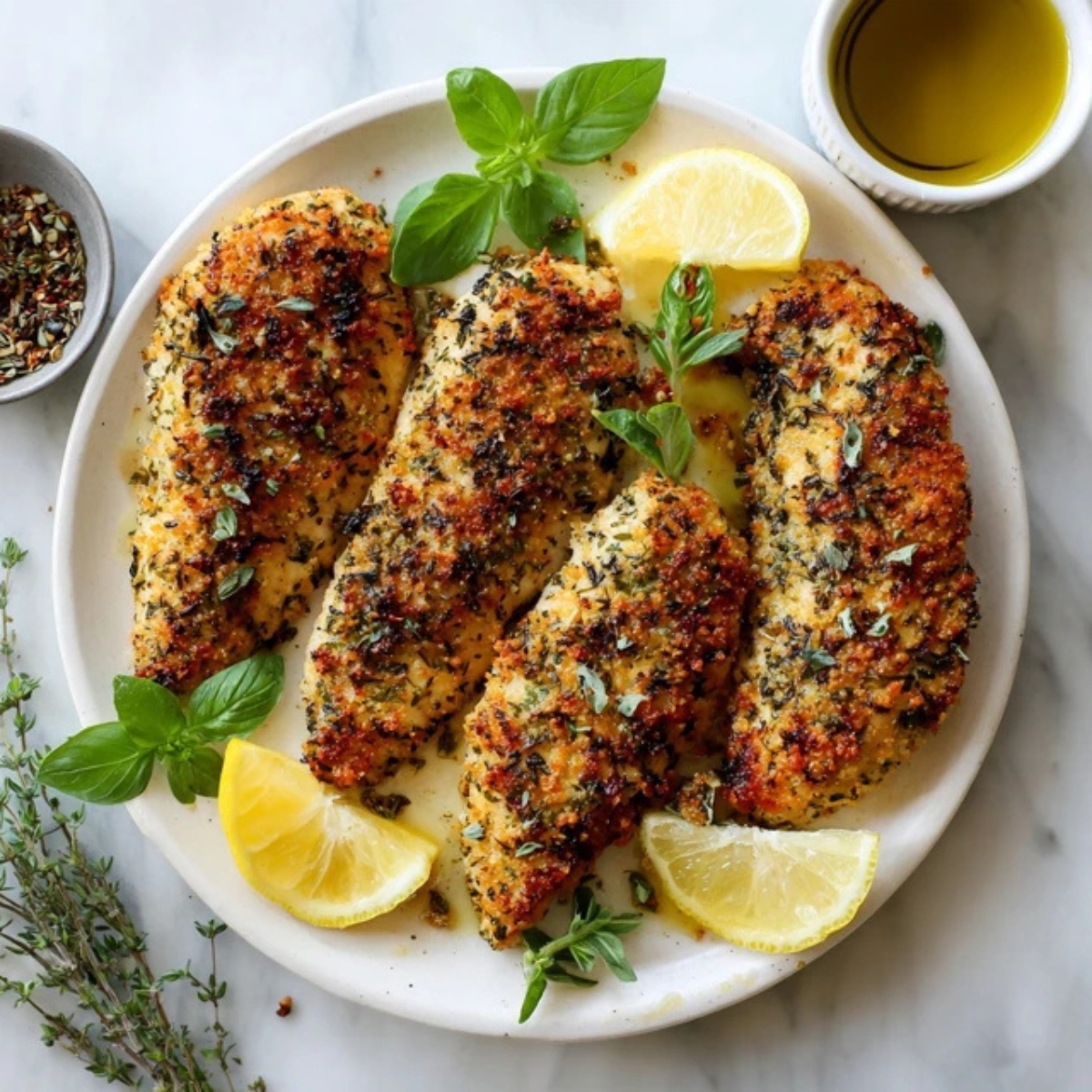Mediterranean Herb-Crusted Chicken with Lemon-Dill Sauce
