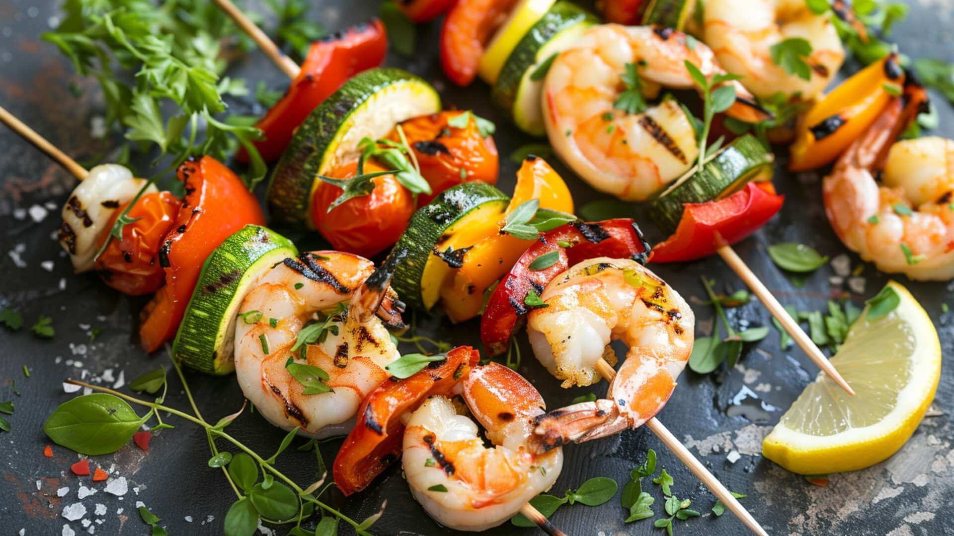 Half-Moon Shrimp and Veggie Skewers