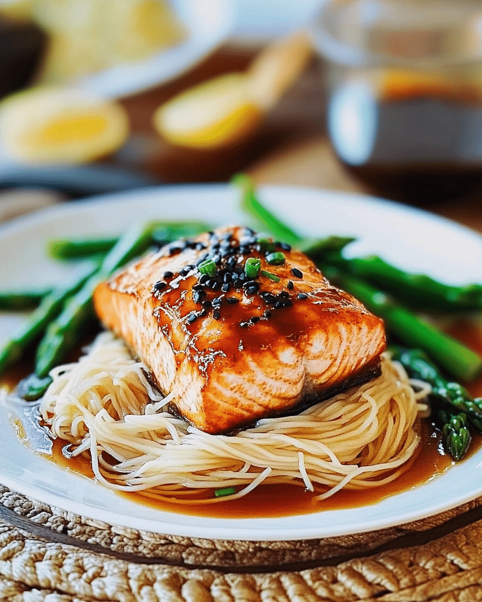 Soy-Glazed Salmon with Sesame Broccoli & Rice Noodles