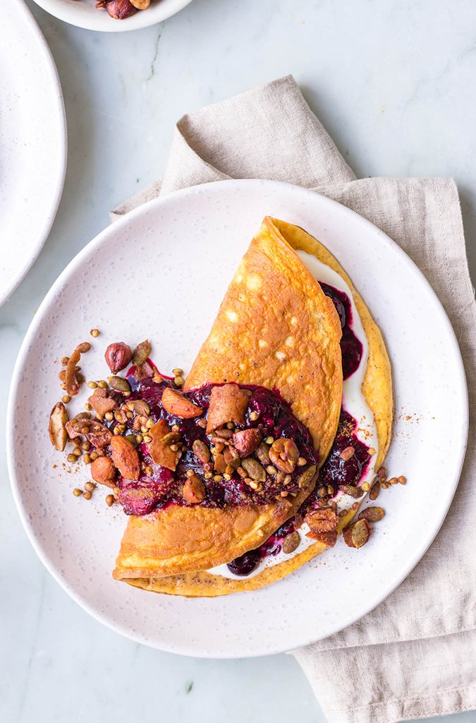 Berry-Stuffed Cinnamon Roll Omelette