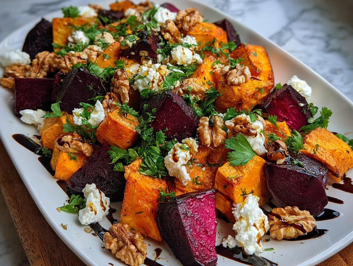 Roasted Beet & Sweet Potato Half & Half Salad