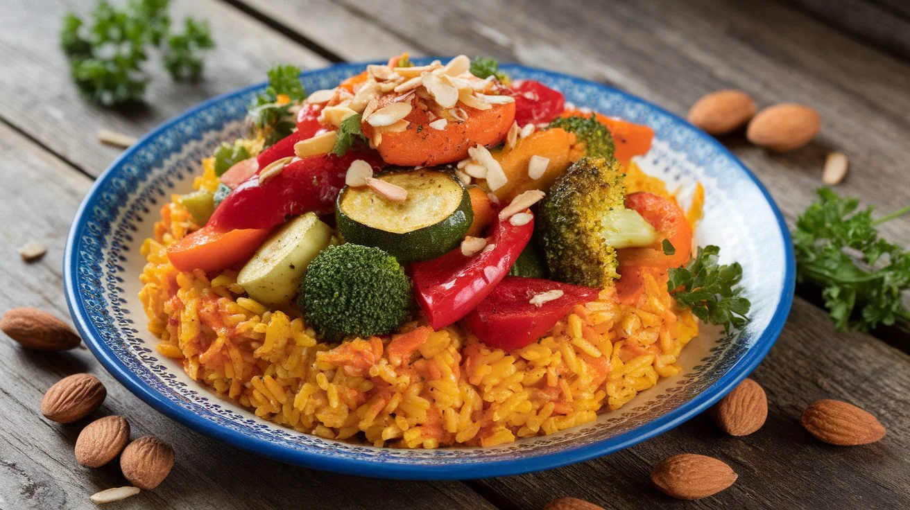 Saffron-Scented Rice with Roasted Vegetables
