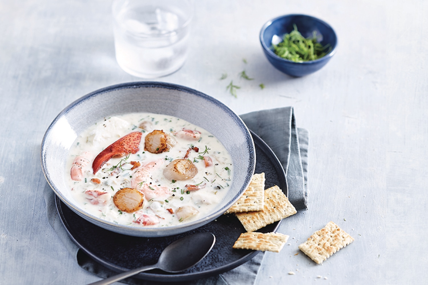 American Seafood and Corn Chowder with Smoked Bacon