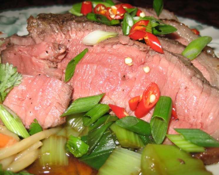 Ginger-Soy Glazed Beef & Zucchini Medley