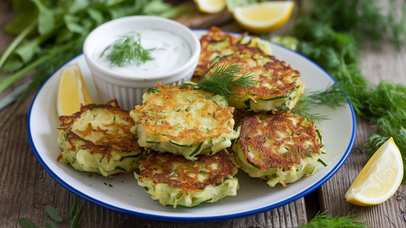 Ring-Shaped Zucchini Fritters with Dill Yogurt