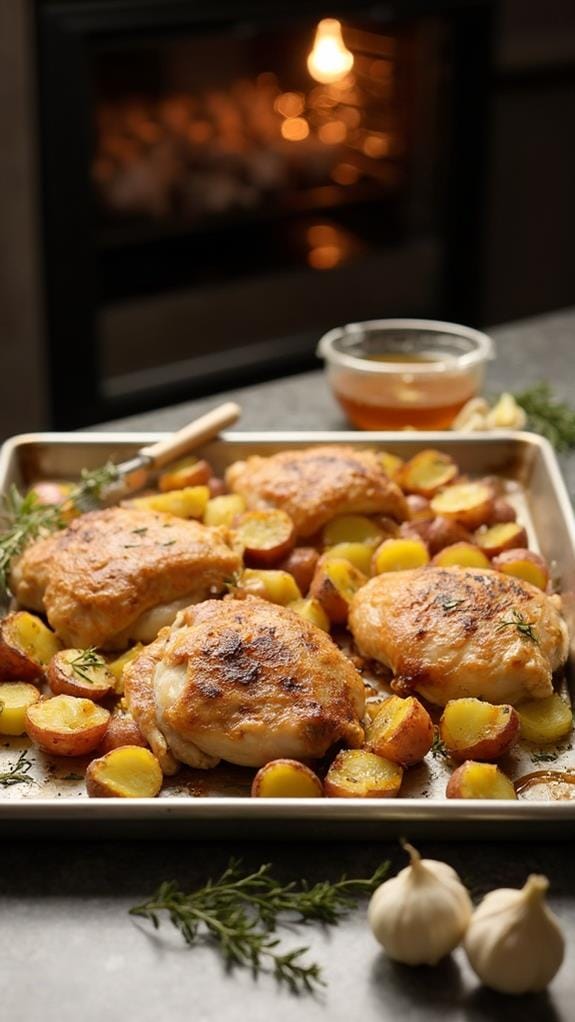 Honey-Mustard Glazed Chicken Thighs with Crispy Roasted Potatoes
