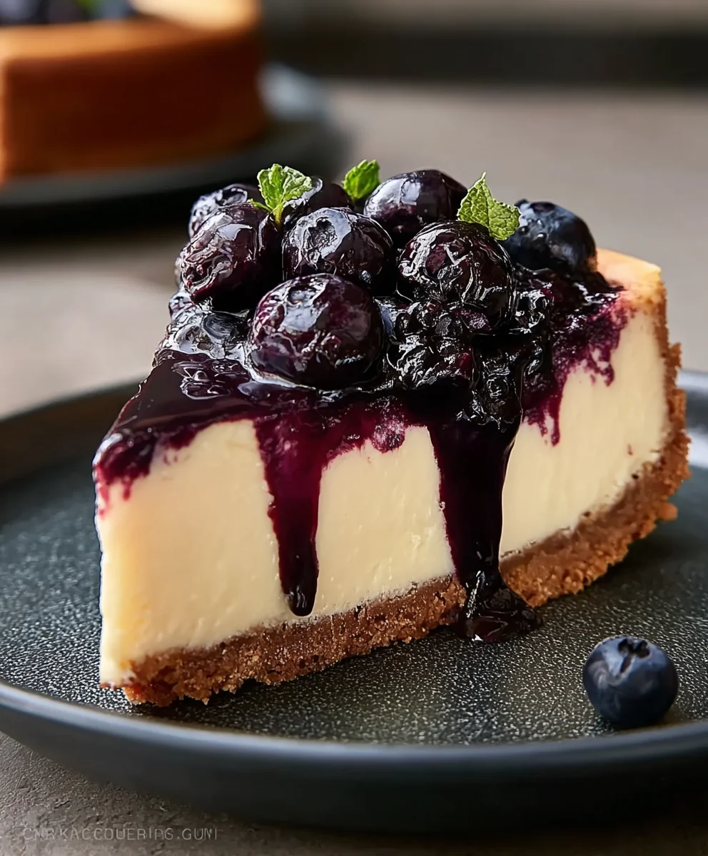 Chicago-Style Cheesecake with Blueberry Compote