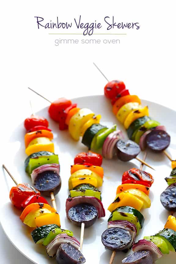 Pixel Art Veggie Skewers with Rainbow Dressing