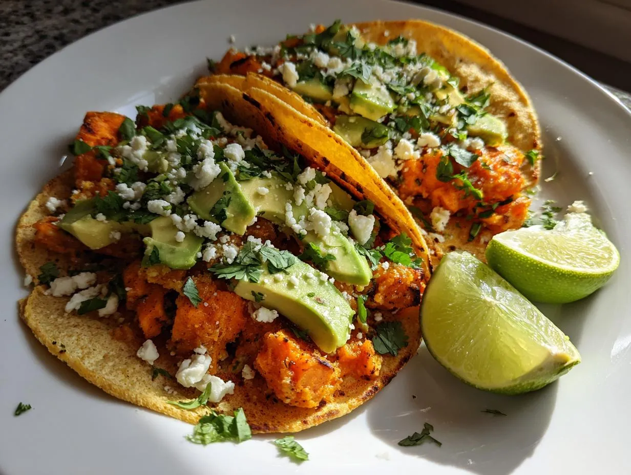 Crispy Maple-Glazed Sweet Potato Tacos with Avocado Crema