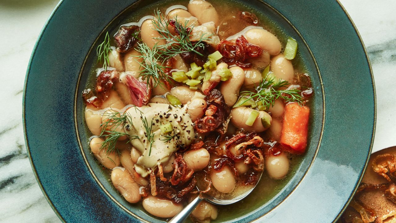 Hearty Smoky Fava Bean Stew with Ham Hock