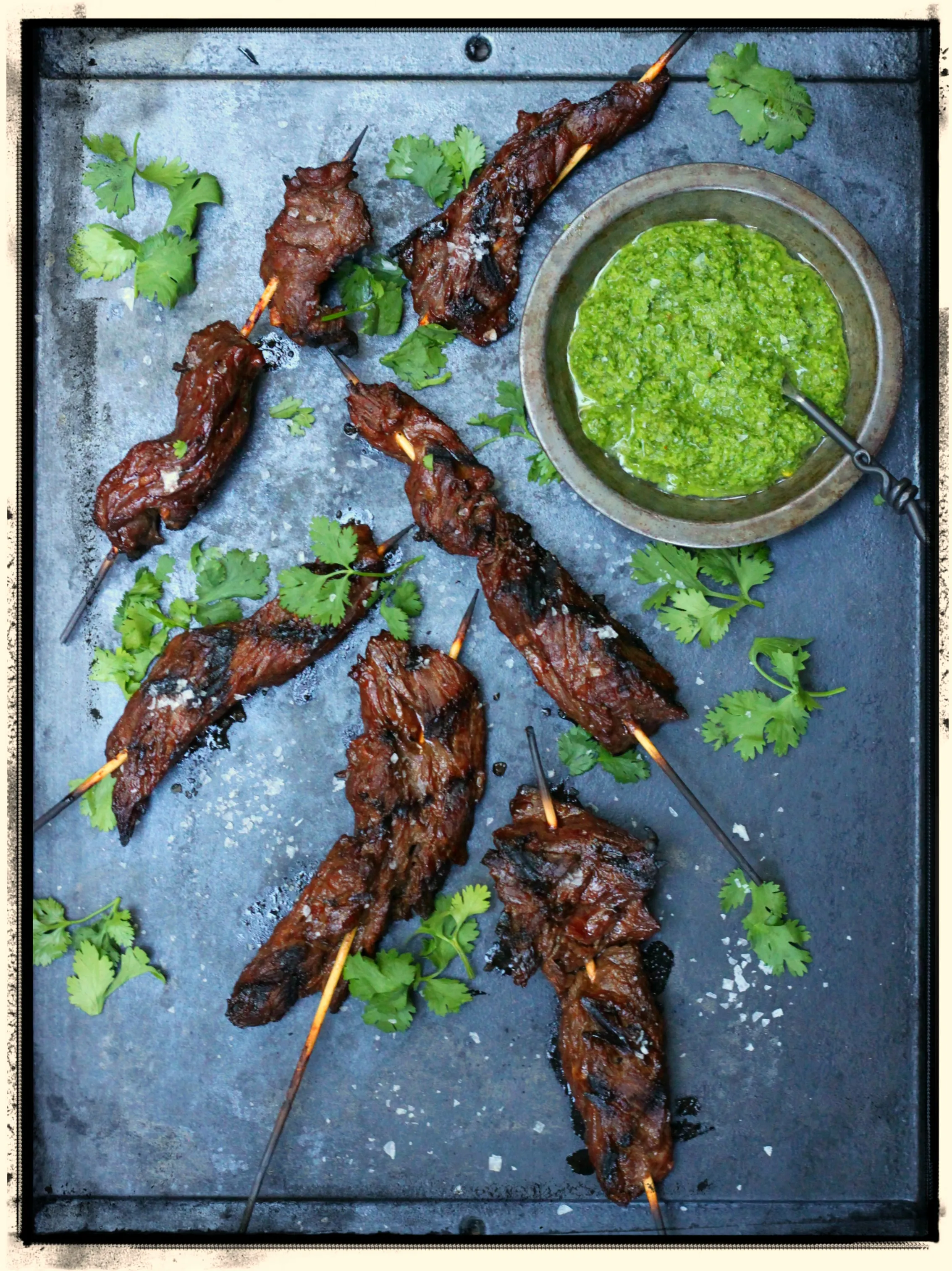 Grilled Wisconsin Beef Skewers with Herb Sauce