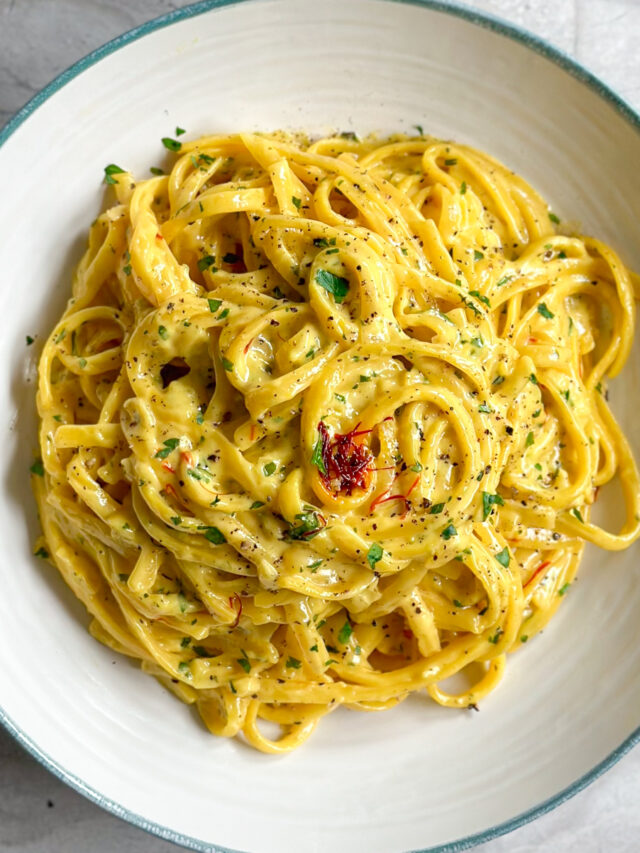 Saffron-Infused Tomato Pasta with Crispy Herbs